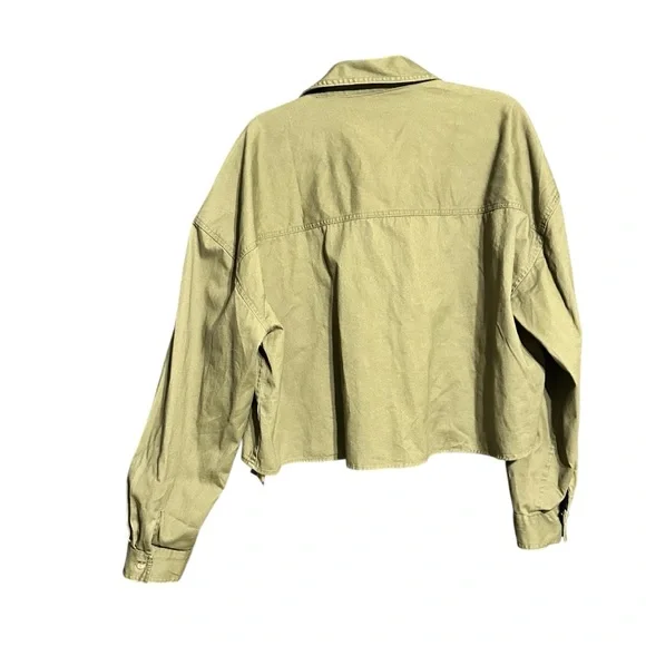 NWT Aeropostale Cropped Olive Green Utility Jacket Shirt 100% cotton - Picture 2 of 7